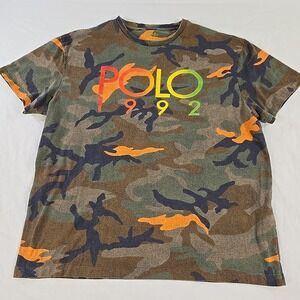 Polo Ralph Lauren Camo 1992 T Shirt Mens Large Crewneck Army Camo With Orange